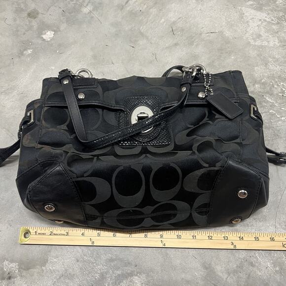 Vintage Coach Black Leather&Canvas No J0982-14528 Shoulder Bag Purse Turn Lock - Picture 3 of 7